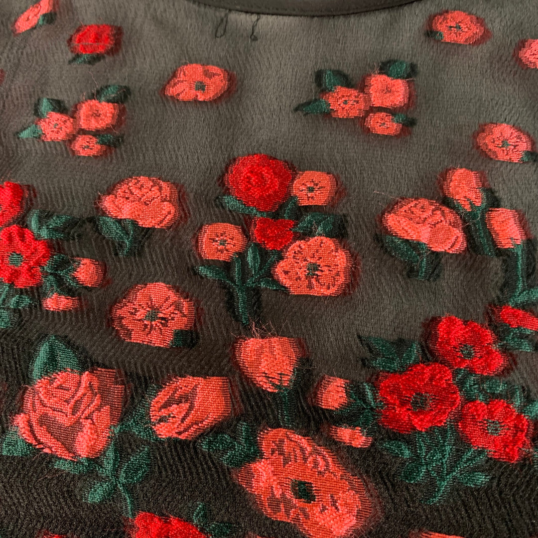 LELA ROSE Size 6 Black Red Silk Blend Floral Evening Cocktail Dress