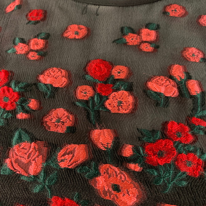 LELA ROSE Size 6 Black Red Silk Blend Floral Evening Cocktail Dress