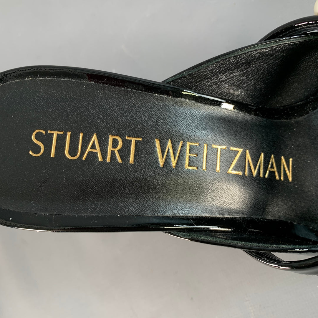 STUART WEITZMAN Size 7.5 Black Patent Leather Faux Pearl Pointed Toe Pumps