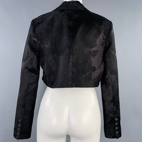ERDEM Size 8 Black Wool Blend Floral Peak Lapel Jacket Blazer