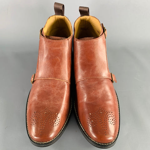 COLE HAAN Size 9.5 Brown Camberley Perforated Leather Double Monk Strap Boots