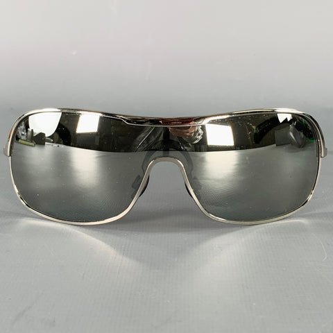 GIORGIO ARMANI Silver Black Metal Shield Mirrored Sunglasses