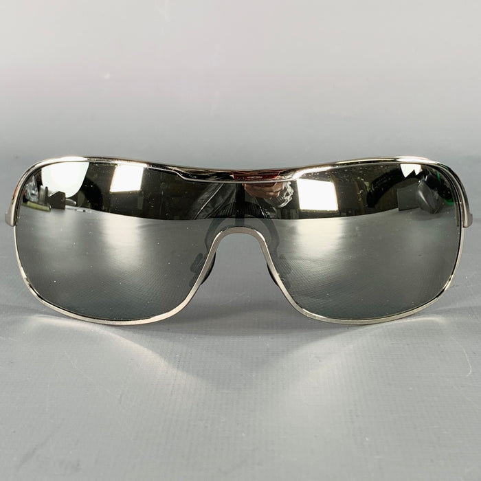 GIORGIO ARMANI Silver Black Metal Shield Mirrored Sunglasses