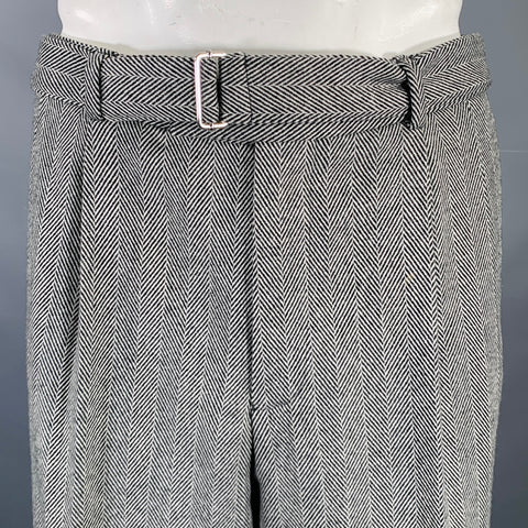 OFFICINE GENERALE Size 38 Grey Black Herringbone Wool Belted Dress Pants