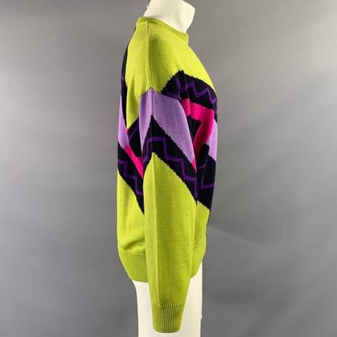 GIANNI VERSACE Size M Purple Lime Geometric Wool Pull On Sweater