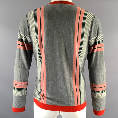 GUCCI Size S Red Green Navy Stripe V-Neck Cardigan