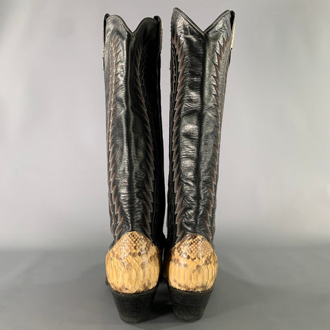 LARRY MAHAN Size 6 Yellow Black Leather Cowboy Boots