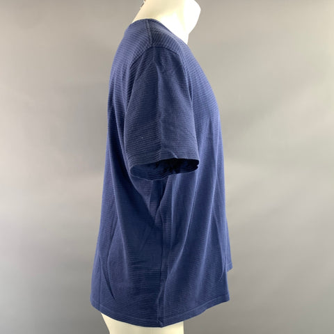 SAKS FIFTH AVENUE Size L Blue Stripe Cotton Blend Crew Neck T shirt