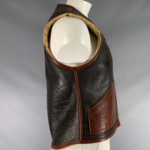 THE REAL MCCOY'S Size M Black Brown Color Block Leather Zip Up Vest