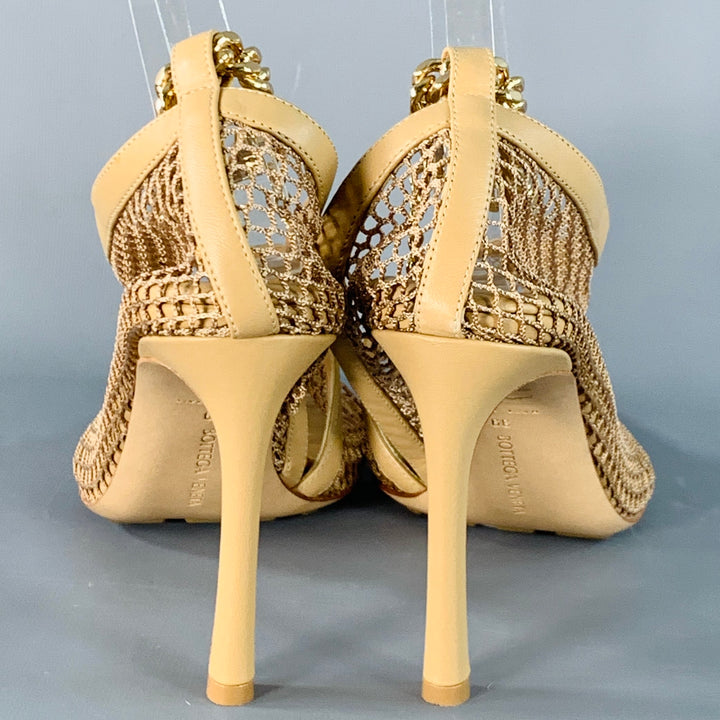 BOTTEGA VENETA Size 9 Tan Lambskin Leather Mesh Stiletto Heels Pumps