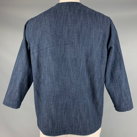 UNIVERSAL WORKS Size L Indigo Cotton Linen Collarless Jacket