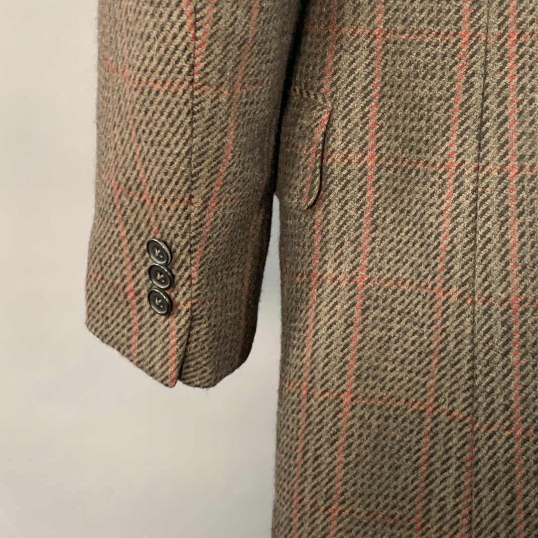 LUCIANO BARBERA Size 44 Regular Brown Red Plaid Wool Cashmere Sport Coat