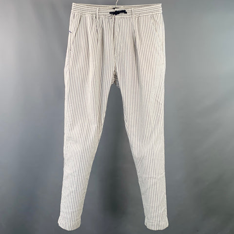CRUNA Size 32 White Blue Stripe Cotton Blend Drawstring Casual Pants