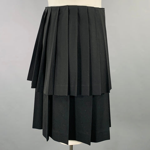 Y's by YOHJI YAMAMOTO Size L Black Wool Pleated Wrap Around Skirt