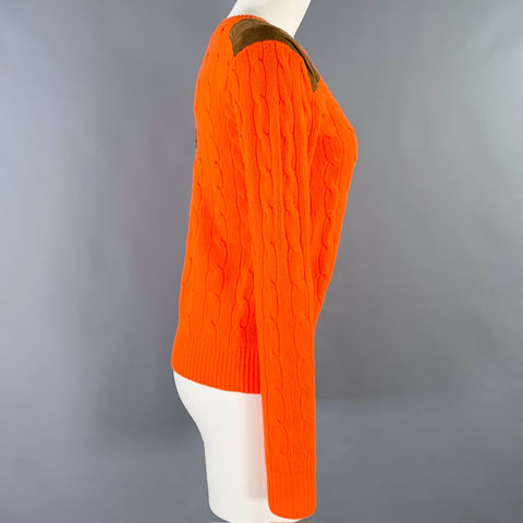 RALPH LAUREN Size M Orange Brown Wool Cashmere Cable Knit Sweater