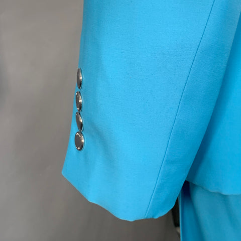 BURBERRY Size 38 Aqua Wool Peak Lapel Double Breasted Suit