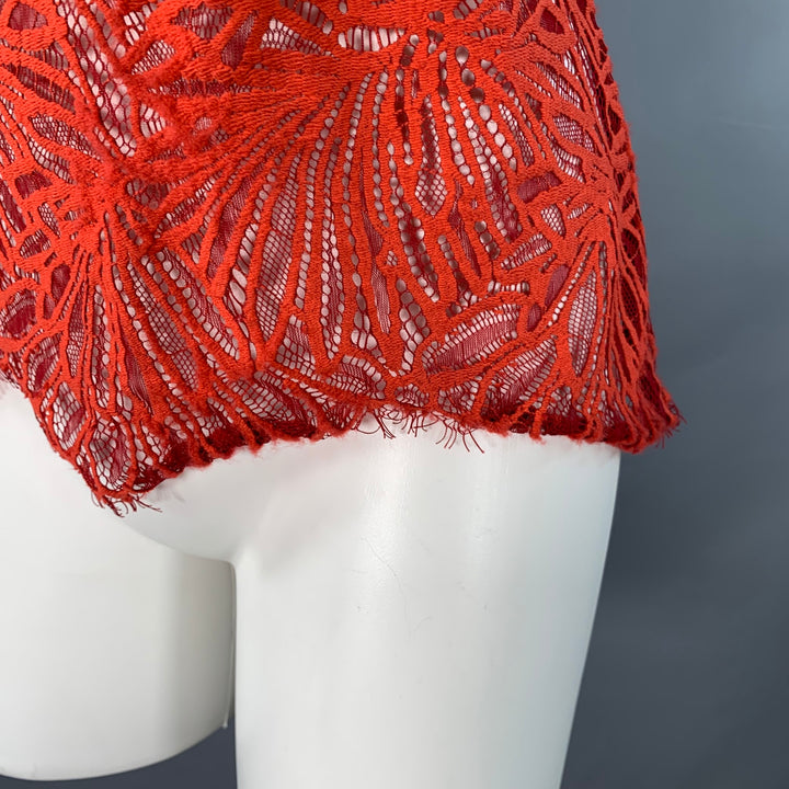 PROENZA SCHOULER Size S Red Orange Lace Raw Edge Casual Top