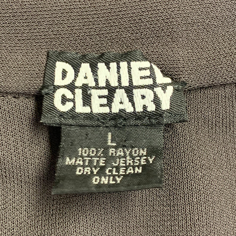 DANIEL CLEARY Size L Grey Charcoal Rayon Pointed Collar Short Sleeve Shirt