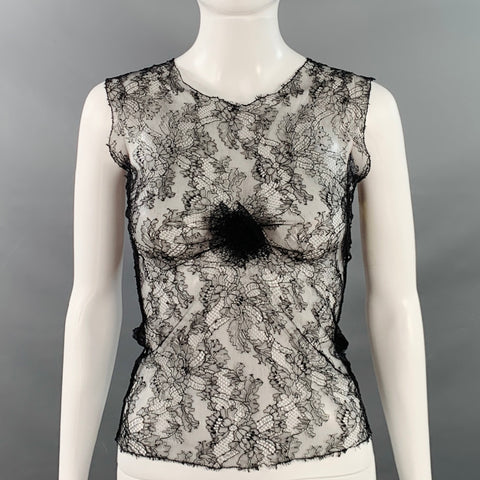 CHANEL Size M Black Lace Camellia Sleeveless Dress Top