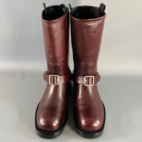 BURBERRY Size 9.5 Burgundy Leather Calf High Pull On Harness Boots