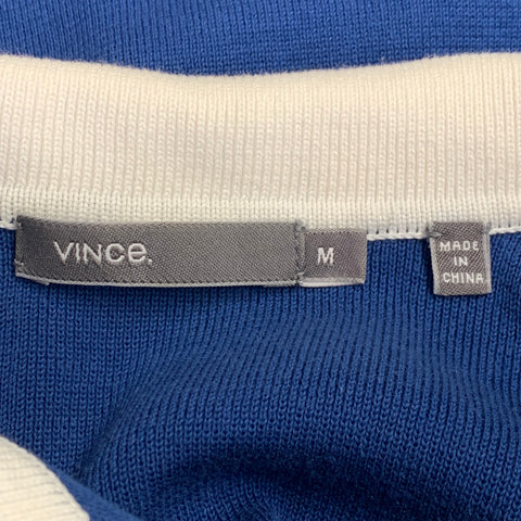 VINCE Size M Navy Black White Stripe Cotton Contrast Collar Polo