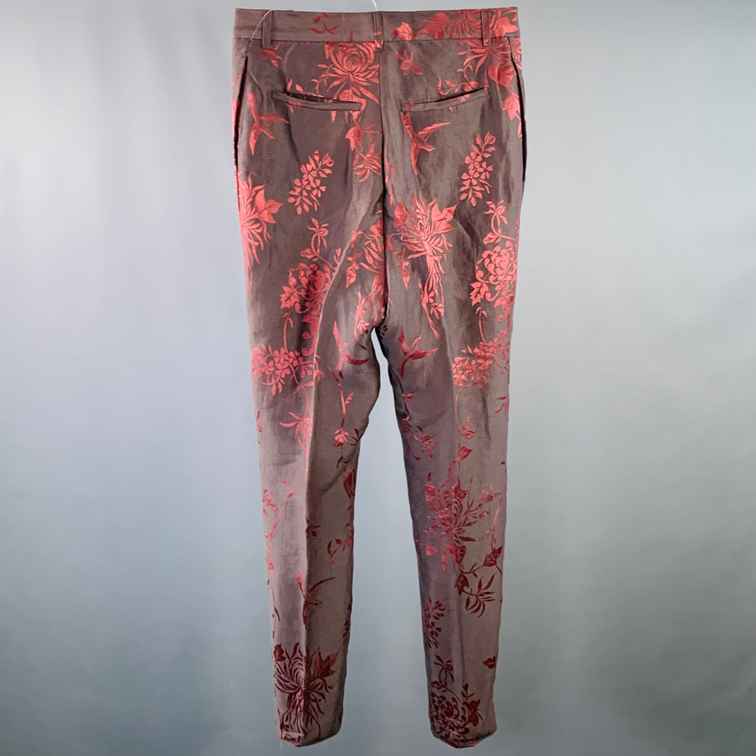 HAIDER ACKERMANN Size 32 Brown Red Jacquard Linen Silk Cropped Casual Pants