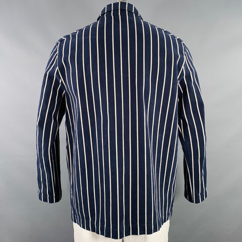DRAKES LONDON Size L Navy White Stripe Cotton Chore Jacket
