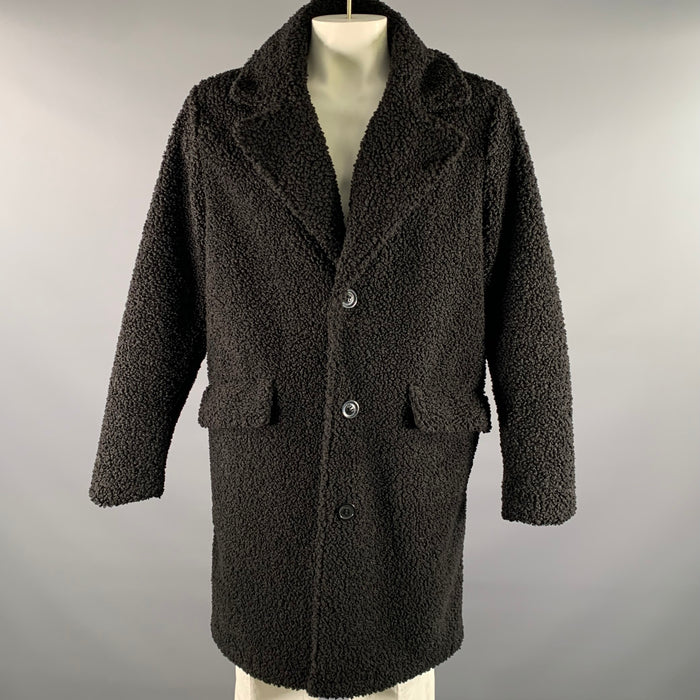 KARL LAGERFELD Chest Size L Black Faux Fur Boucle Polyester Overcoat