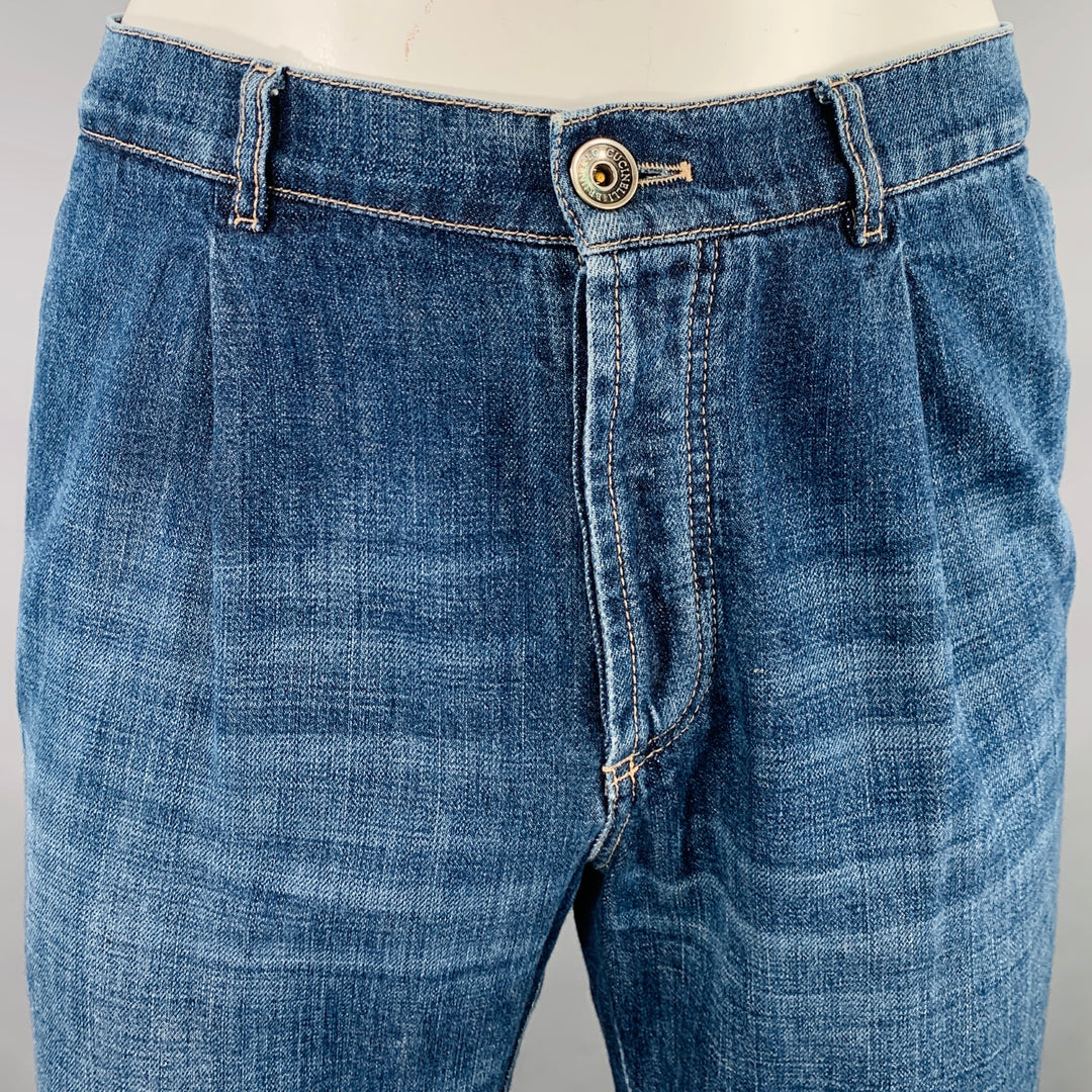 BRUNELLO CUCINELLI Size 35 Indigo Contrast Stitch Denim Straight Jeans