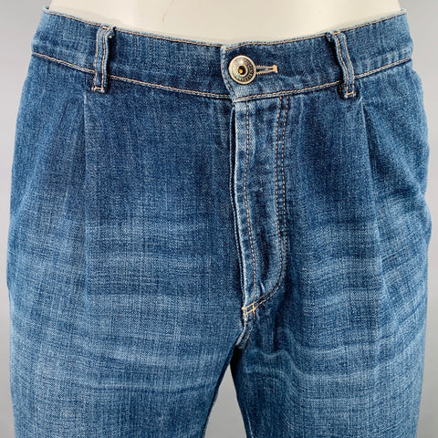 BRUNELLO CUCINELLI Taille 35 Jean droit en denim indigo à surpiqûres contrastantes