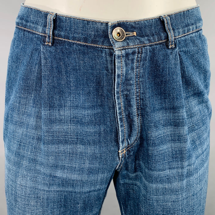 BRUNELLO CUCINELLI Size 35 Indigo Contrast Stitch Denim Straight Jeans