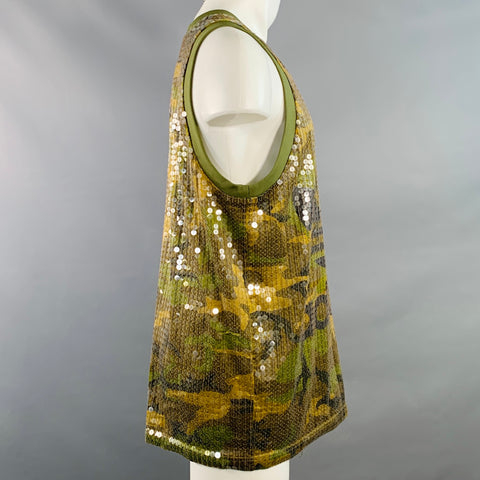 JEREMY SCOTT Size M Olive Brown Camouflage Polyester Sequined Jersey Tank Top