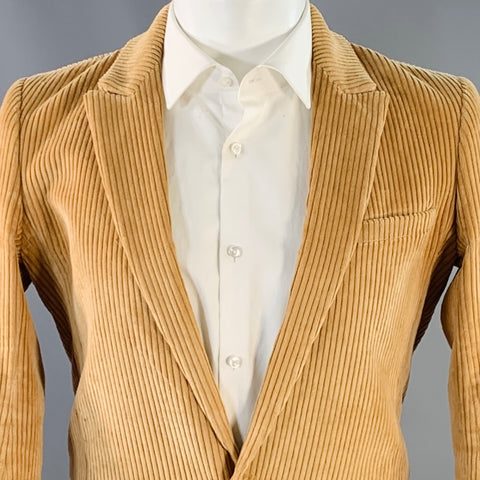 PACO RABANNE Size 34 Tan Corduroy Cotton Peak Lapel Sport Coat
