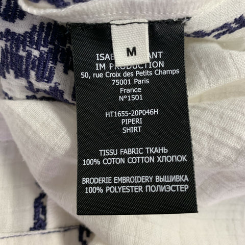 ISABEL MARANT Size M Piperi White Navy Embroidery Cotton V-Neck Pullover