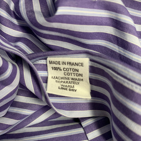 Chemise CHARVET taille M, rayée bleu et bleu clair, en coton, col classique, manches longues