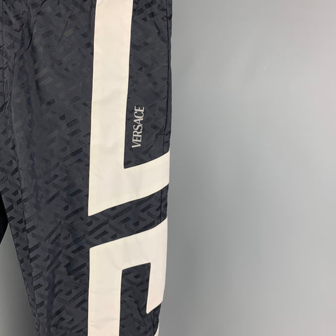 VERSACE Size 38 Navy White Color Block Casual Pants