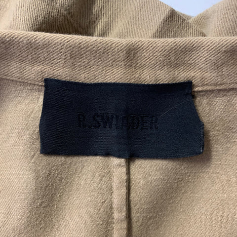 R. SWIADER Size S Camel Cotton Blend Cropped Camp Short Sleeve Shirt