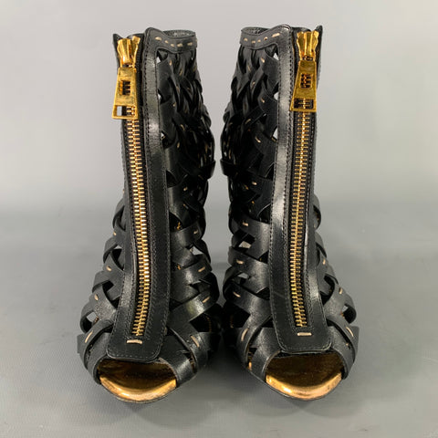 TOM FORD Size 7.5 Black Gold Leather Mixed Patterns Zip Up Boots