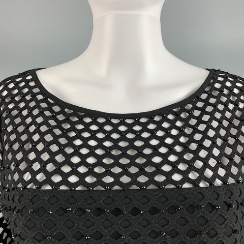 ESCADA Taille S Noir Or Viscose Polyester Découpé Manches Longues Robe Haut