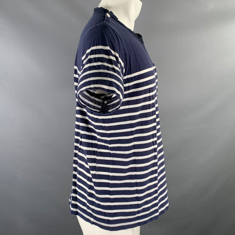 SACAI Size M Blue White Stripe Cotton Classic T-shirt