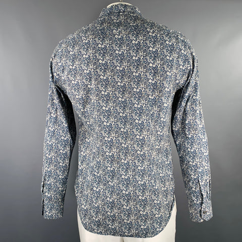 PAUL SMITH Size XL Blue White Floral Cotton Spread Collar Long Sleeve Shirt
