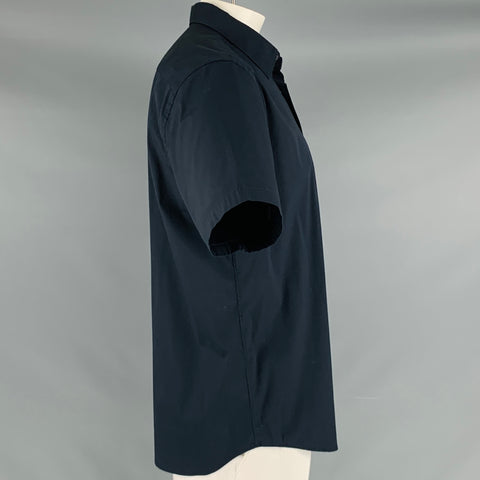 THEORY Size XL Black Cotton Blend Spread Collar Short Sleeve Shirt