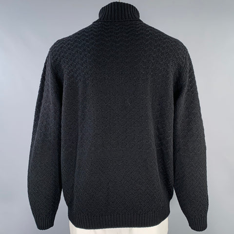 ERMENEGILDO ZEGNA Size XL Black Knit Wool Turtleneck Sweater