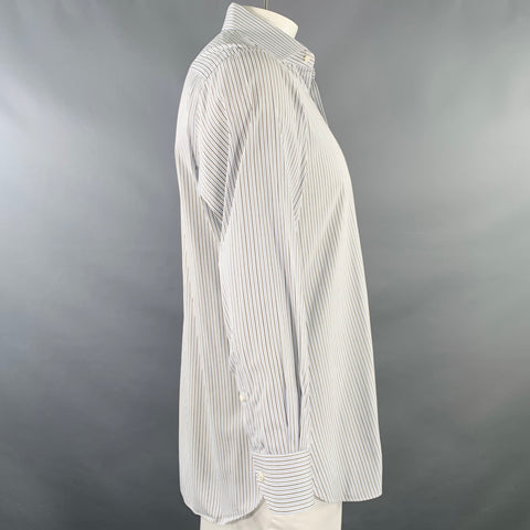 ERMENEGILDO ZEGNA Size L White Blue Brown Stripe Cotton Long Sleeve Shirt