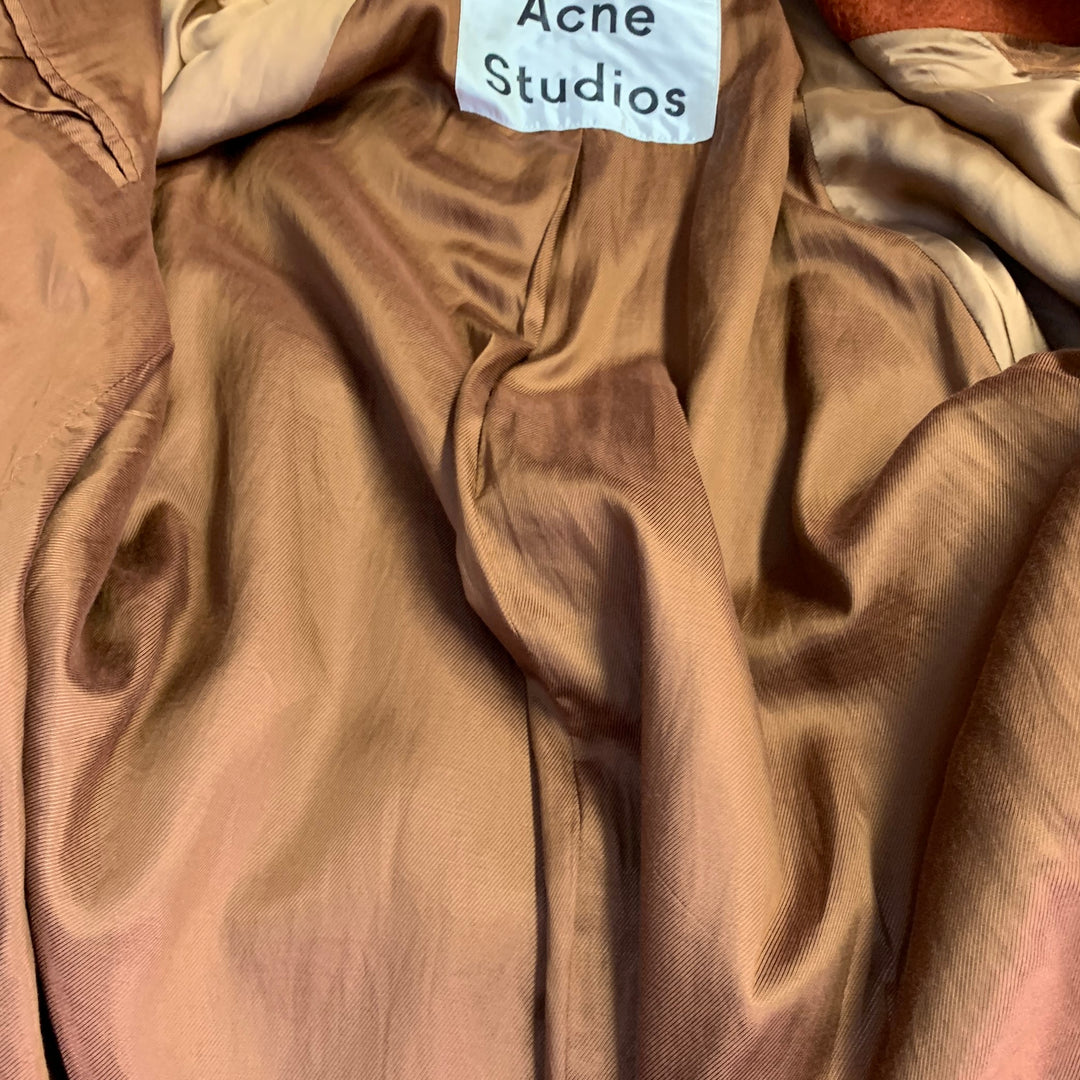 ACNE STUDIOS Size XS Brown Mohair Blend Textured Double Breasted Belted Coat
