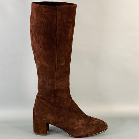MARGAUX Size 7 Brown Suede Calf High Side Zipper Boots