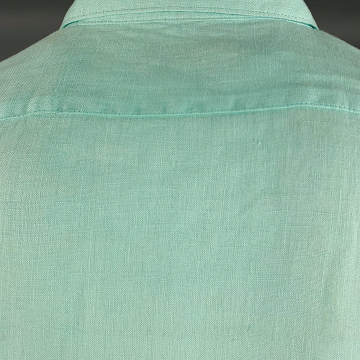NATURAL BLUE Size L Green Linen Button Up Long Sleeve Shirt
