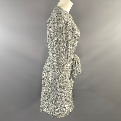 ROTATE Size XS Silver Polyester Sequined Wrap Dress