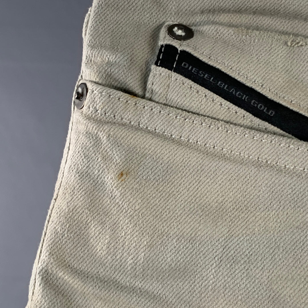 DIESEL BLACK GOLD Size 33 Grey Distressed Cotton Blend Stacked Jeans