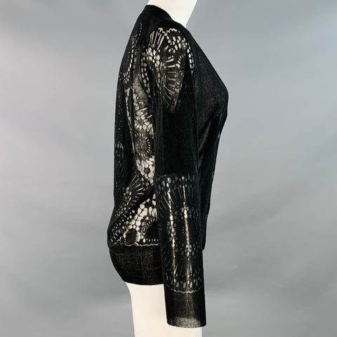 DRIES VAN NOTEN Size M Black Viscose Blend Circles Lace V-Neck Cardigan